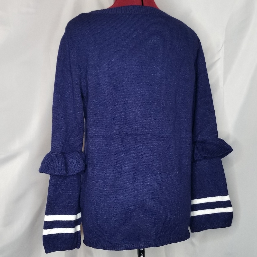 S or L Navy Ruffle Sleeve Sweater top - Picture 4 of 8
